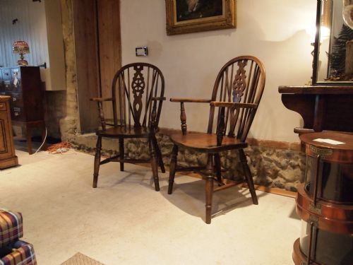 fig 2. Chairs Edwardian pair of Elm and Beech Windsor carver armchairs c1910