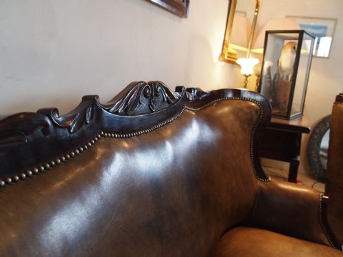 fig 2. Chairs Settee Victorian Leather 3 piece suite carved frame c1890