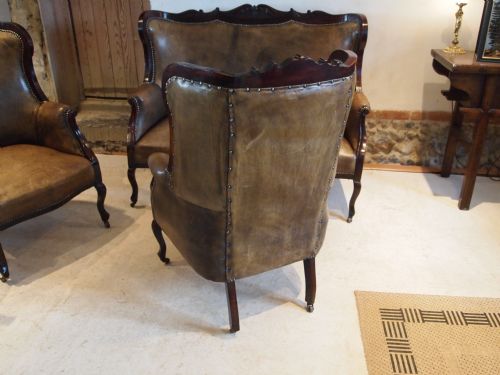 fig 3. Chairs Settee Victorian Leather 3 piece suite carved frame c1890