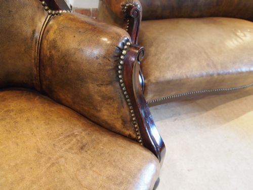 fig 4. Chairs Settee Victorian Leather 3 piece suite carved frame c1890