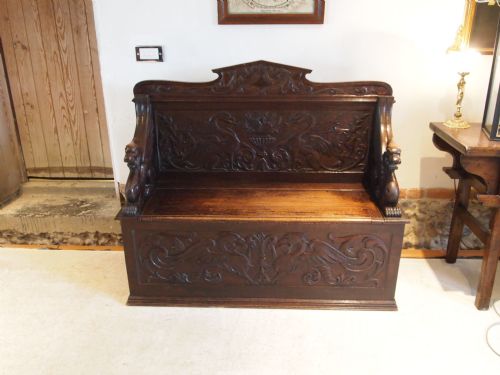 fig 1. Settle bench Victorian carved Oak super quality c1890