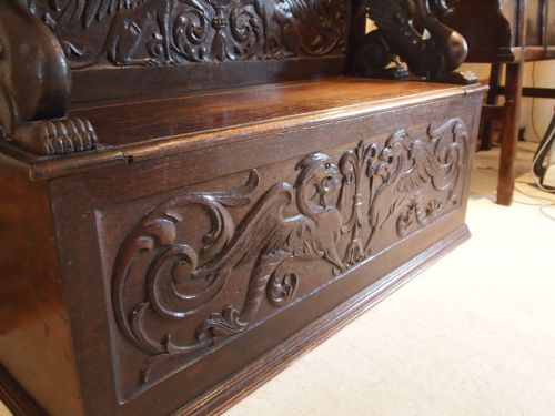 fig 2. Settle bench Victorian carved Oak super quality c1890