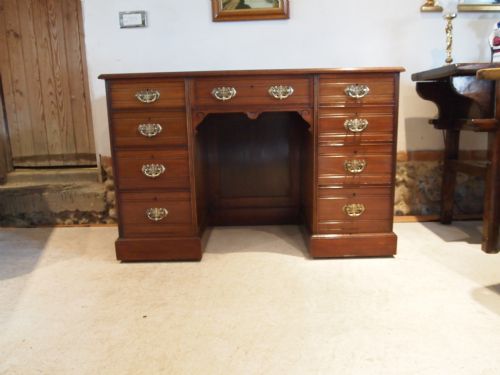fig 4. Desk Victorian solid Walnut twin pedestal c1890