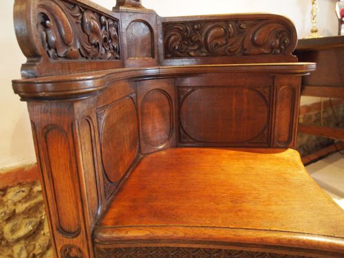fig 1. Chair arts and crafts carved Oak corner chair Pugin influenced c1880