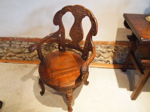 Chair Desk Chair Chinese Carved Padouk Swivel Chair C1900