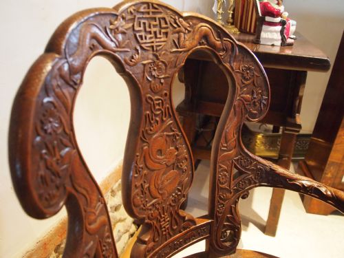 fig 1. Chair desk chair Chinese carved Padouk swivel chair c1900
