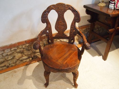 fig 4. Chair desk chair Chinese carved Padouk swivel chair c1900