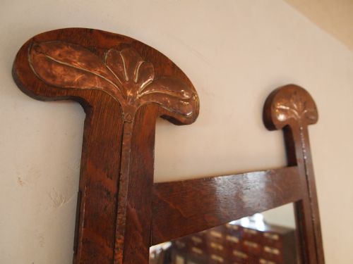 Mirror Arts and Crafts Copper and Oak C1900