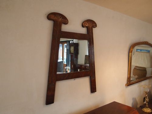 fig 1. Mirror Arts and Crafts copper and Oak c1900