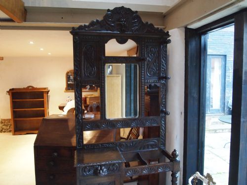 fig 1. Hall stand coat hooks stick stand Victorian carved Oak c1880