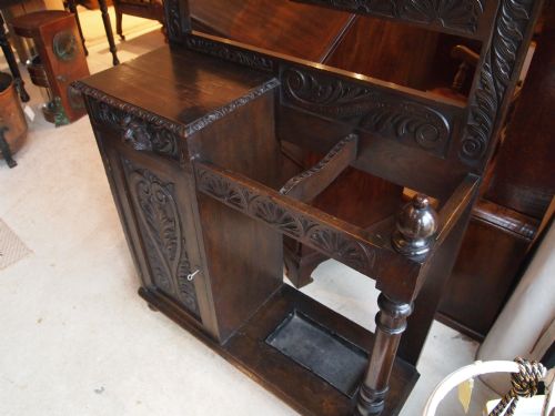 fig 3. Hall stand coat hooks stick stand Victorian carved Oak c1880