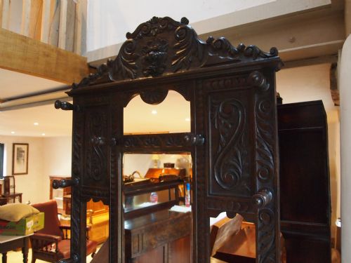 fig 4. Hall stand coat hooks stick stand Victorian carved Oak c1880