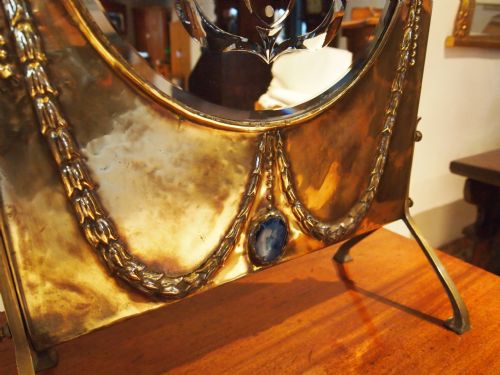 fig 1. Mirror fire screen Arts and Crafts brass and cabachon enamel c1900