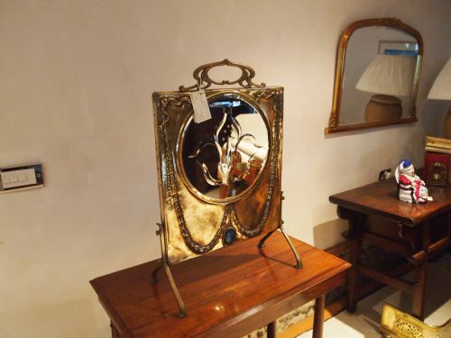 fig 2. Mirror fire screen Arts and Crafts brass and cabachon enamel c1900