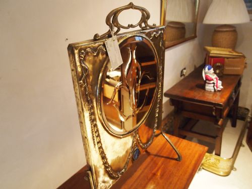 fig 3. Mirror fire screen Arts and Crafts brass and cabachon enamel c1900