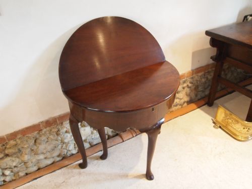 fig 2. Table George II Cuban Mahogany demi lune hall side or tea table c1740