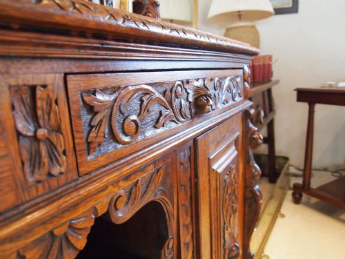 fig 4. Sideboard dresser Victorian carved oak Lion mask green man c1880