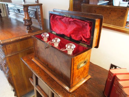 fig 1. Tantalus decanter box case Victorian Burr and Figured Walnut c1870