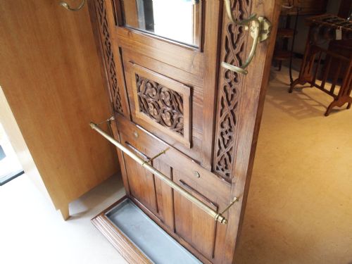 fig 2. Hall stand Arts and Crafts coat hooks stick stand Victorian carved Oak c1880