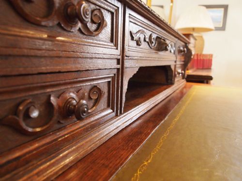 fig 3. Desk Victorian carved oak Lion mask detail c1880