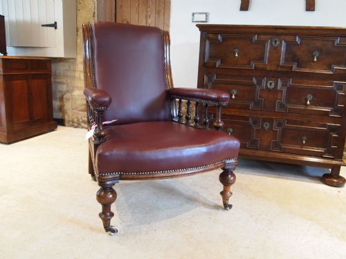 fig 1. chair Victorian Walnut and leather library arm chair c1880