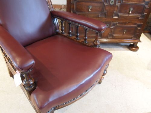 fig 2. chair Victorian Walnut and leather library arm chair c1880