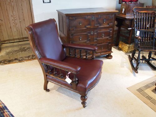 fig 3. chair Victorian Walnut and leather library arm chair c1880