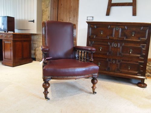 fig 4. chair Victorian Walnut and leather library arm chair c1880