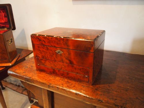 Jewellery Sewing and Writing Box Victorian Amboyna C1870