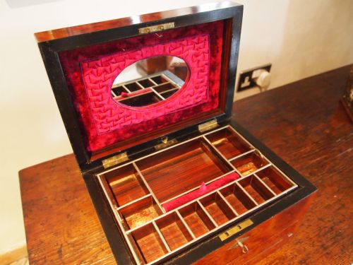 fig 1. Jewellery sewing and writing box Victorian Amboyna c1870