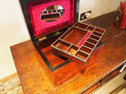 fig 2. Jewellery sewing and writing box Victorian Amboyna c1870