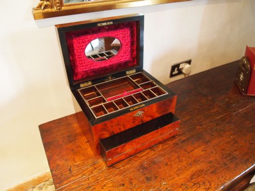 fig 3. Jewellery sewing and writing box Victorian Amboyna c1870
