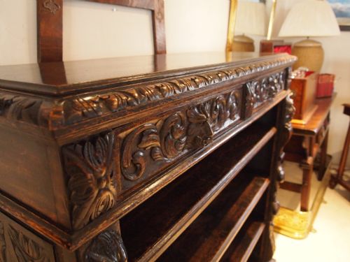 fig 2. Bookcase Victorian carved Oak Lion mask green man c1880