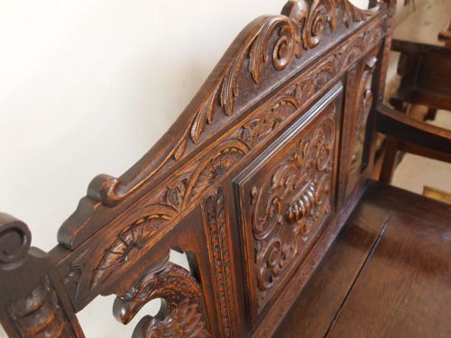 fig 3. Settle bench box Victorian carved Oak c1890