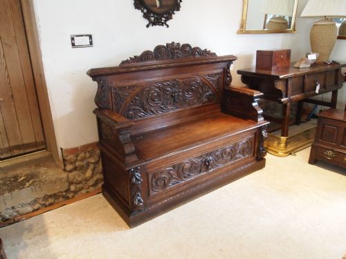 Settle Bench Hall Seat Victorian Carved Oak Green Man C1880