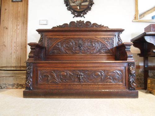 fig 1. Settle Bench hall seat Victorian carved Oak green man c1880