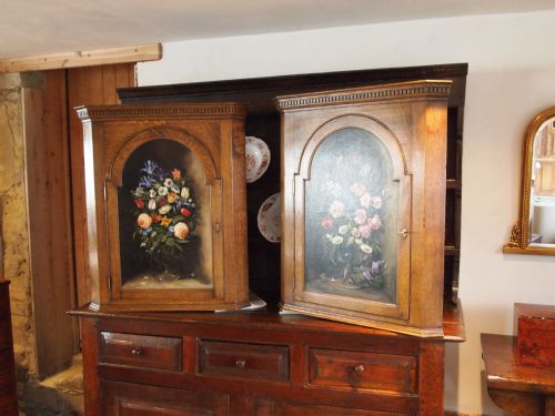 Cupboards Cabinets Pair of Edwardian Oak Corner Cabinets Painted Oil Panels
