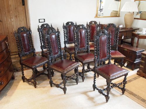 Chairs Set of Eight Victorian Carved Oak Dining Chairs C1880