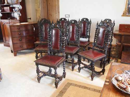 fig 1. Chairs set of eight Victorian carved oak dining chairs c1880