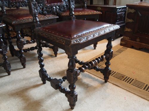 fig 4. Chairs set of eight Victorian carved oak dining chairs c1880