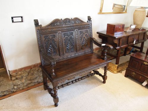 fig 1. Settle bench chair Victorian carved Oak c1890