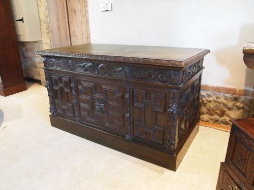 fig 4. Desk Victorian carved Oak twin pedestal c1880
