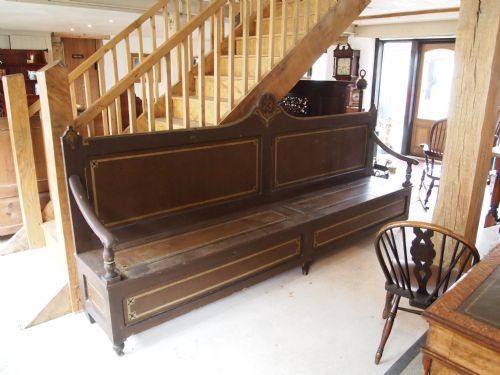 fig 4. Settles benches pair Victorian Pine Irish settles in original paint c1850