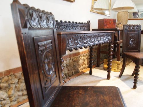 fig 2. Table Hall table and Matching hall chairs Rare Victorian carved Oak c1880