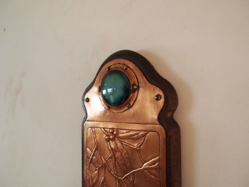 fig 1. Arts and crafts Ruskin Copper and Cabachon enamel wall candle sconce c1900