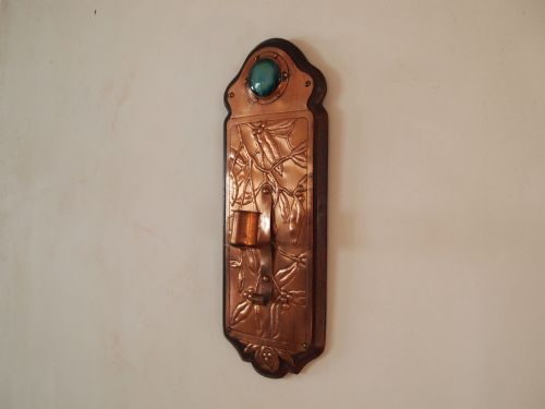 fig 4. Arts and crafts Ruskin Copper and Cabachon enamel wall candle sconce c1900