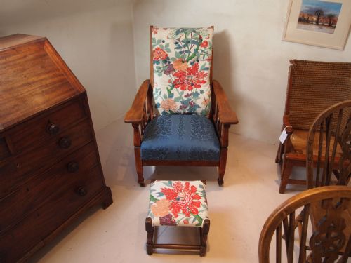 fig 1. Chair Arts and Crafts reclining Oak armchair and foot stool c1910