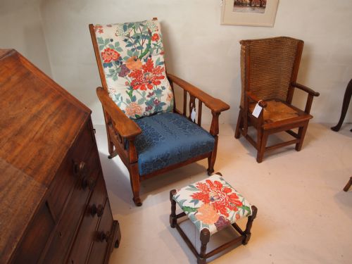 fig 3. Chair Arts and Crafts reclining Oak armchair and foot stool c1910