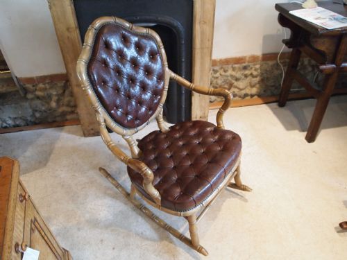 fig 3. Chair rocking chair Victorian faux bamboo deep buttoned back Beech c1840