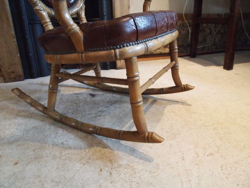 fig 4. Chair rocking chair Victorian faux bamboo deep buttoned back Beech c1840